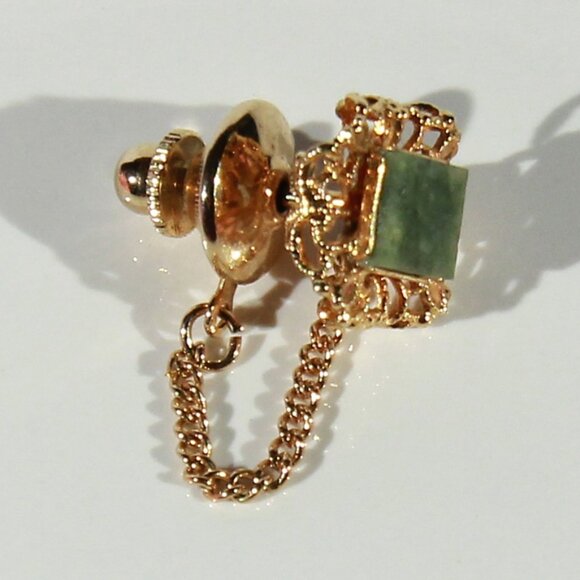 Vintage Jade Gold Tone Tie Tack - Picture 5 of 6